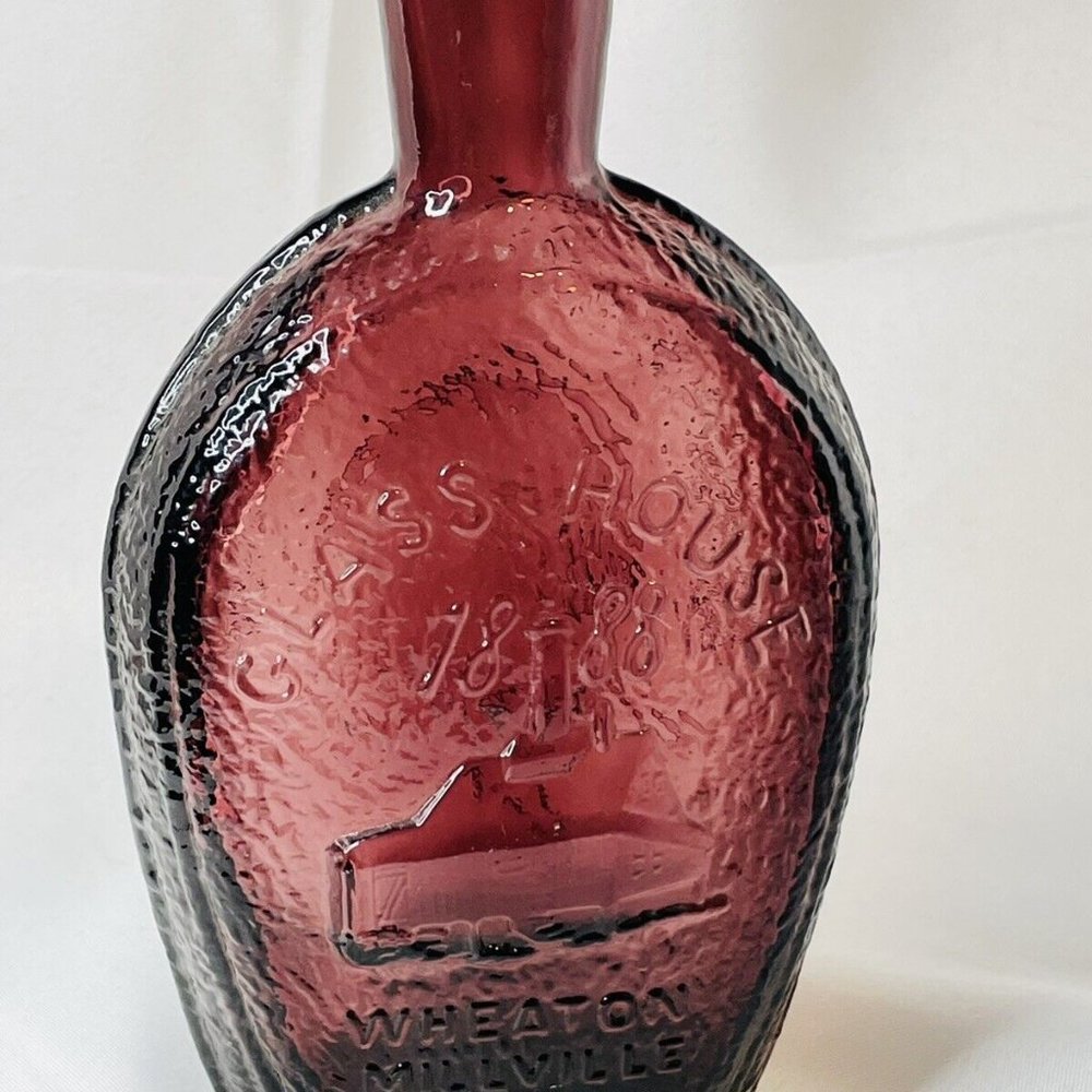 Vintage Red Carnival M Bottle Benjamin Franklin Bi Wheaton Glass Works Vase - Picture 8 of 12